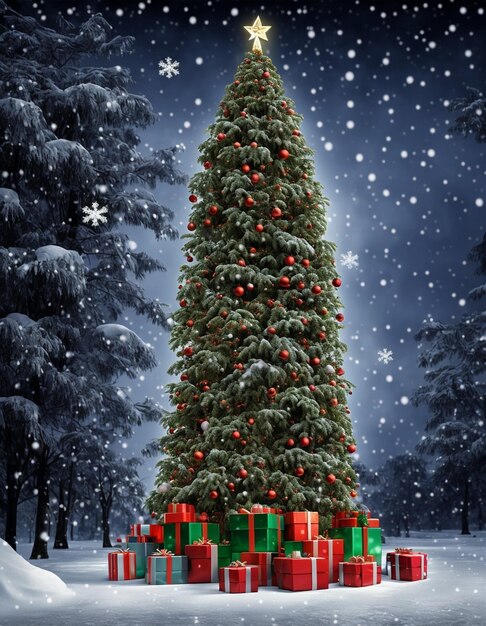 Фото Рождественская елка с подарками и подарками счастливого нового года