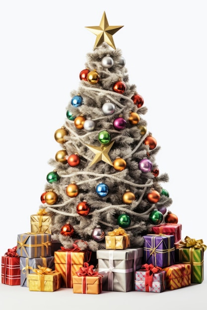 Christmas tree with gifts isolated on white background Holidays concept