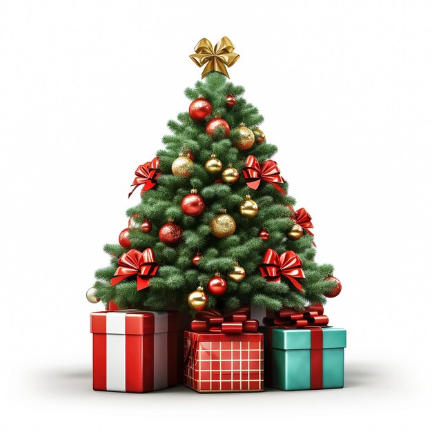 Christmas tree with gifts isolated on white background