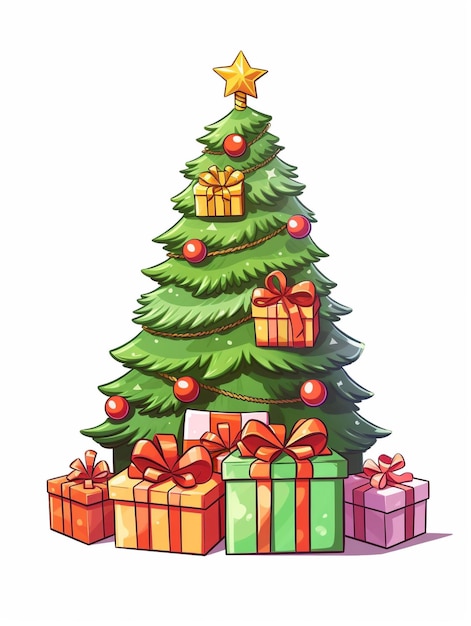 Christmas tree with gifts isolated on a white background