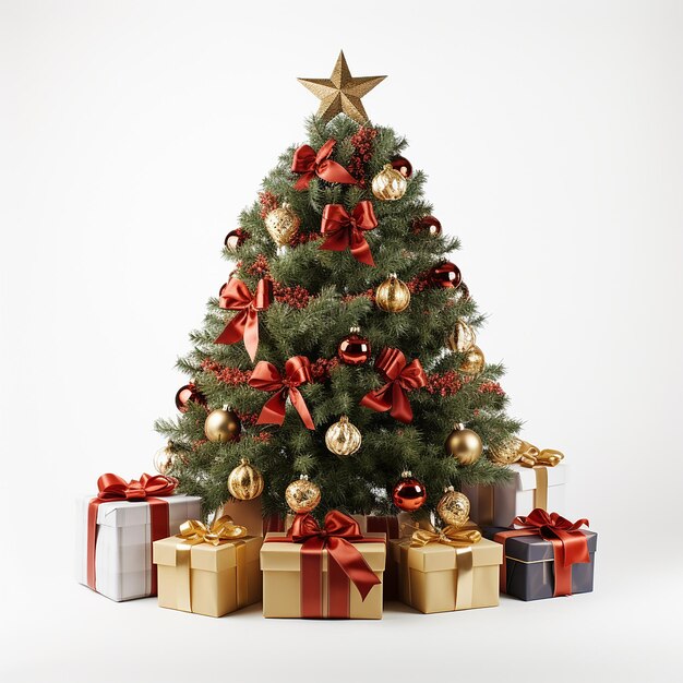 Christmas tree with gifts on white background