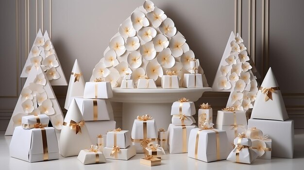 Christmas Tree with Gifts in White Interior