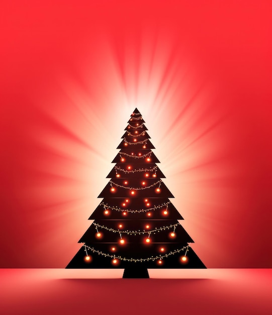 Photo a christmas tree with glowing lights against a red background