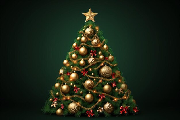 a christmas tree with gold balls and a star on it