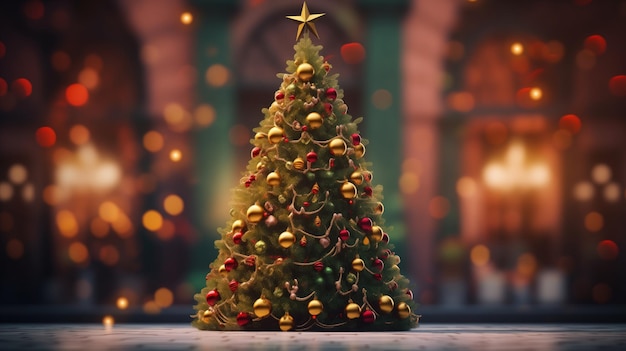 Christmas tree with golden bulbs decoration