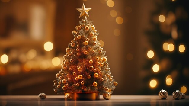 Christmas tree with golden bulbs decoration