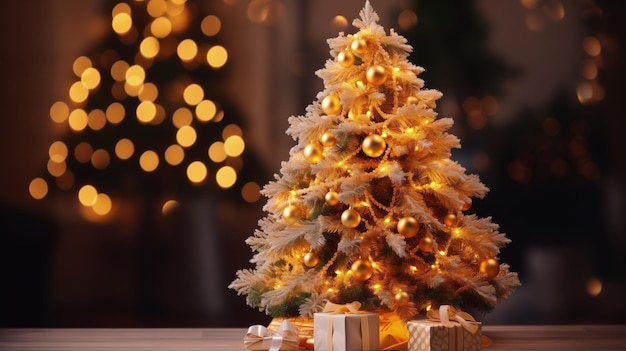 Christmas tree with golden bulbs decoration