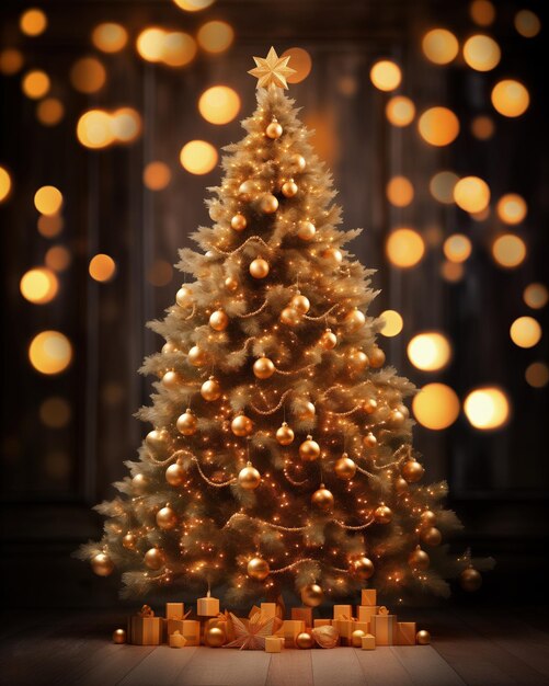 Christmas tree with golden bulbs decoration