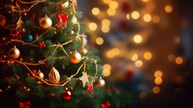 Christmas tree with golden bulbs decoration