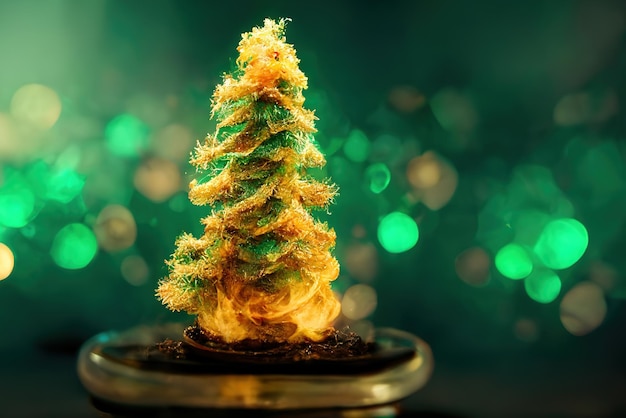 Christmas tree with golden and green color image with garland