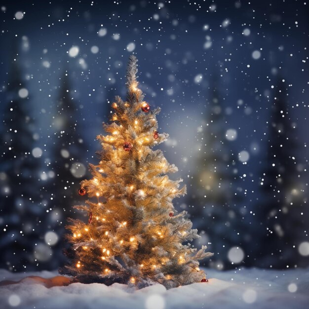 Christmas tree with illumination and snow blurred background Generative AI