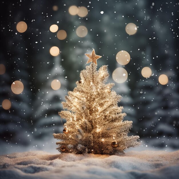 Christmas tree with illumination and snow blurred background Generative AI