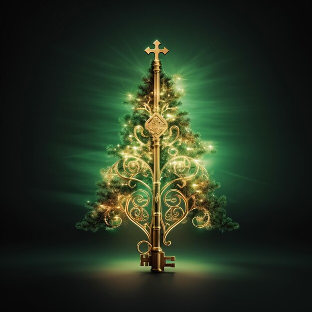 写真 アリアルグレーの背景にキーコンセプトのクリスマスツリー