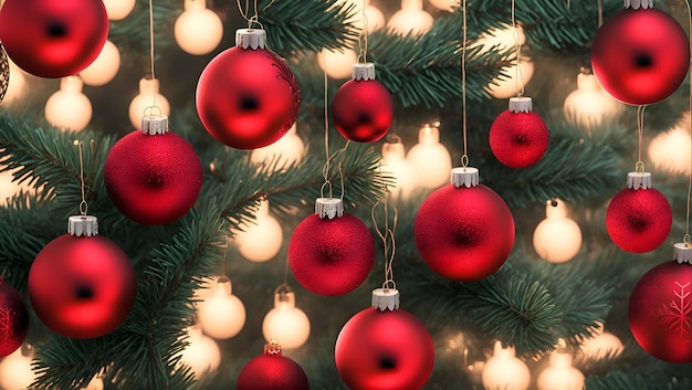 A christmas tree with lights in the background