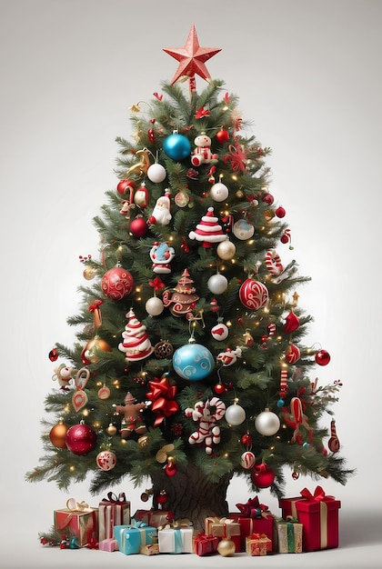 A christmas tree with many gifts and decoration