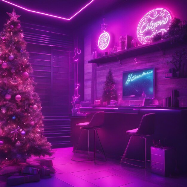 Photo christmas tree with neon lights