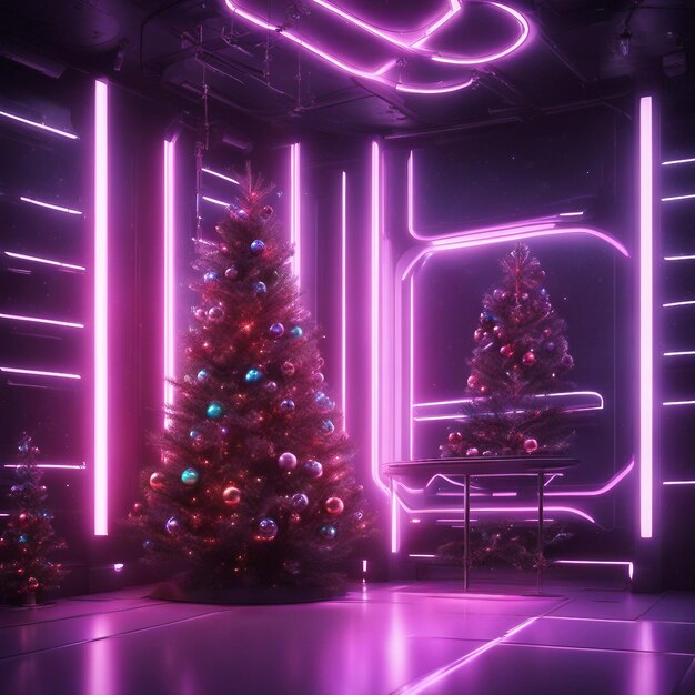 Christmas tree with neon lights