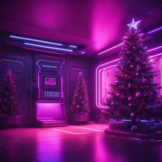 Photo christmas tree with neon lights
