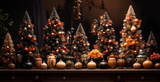クリスマスツリーと新年の贈り物 家族 クリスチャンホームホリデー AI生成画像