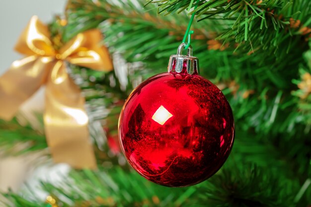 Christmas tree with ornaments, close-up