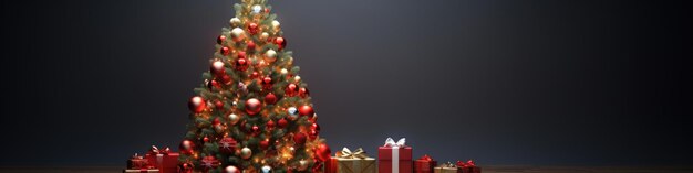 Christmas tree with ornaments has 3D rendering elements