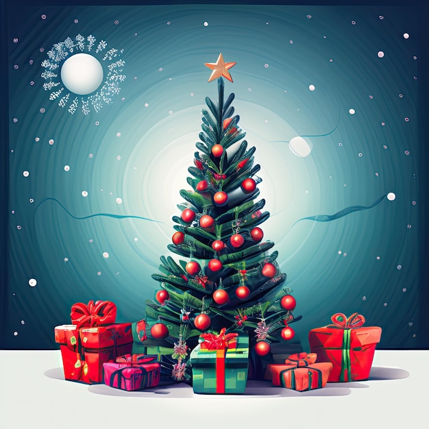 Рождественская елка с подарками вокруг