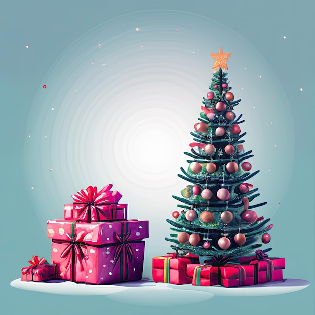 Рождественская елка с подарками вокруг