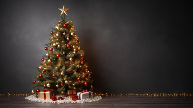 Christmas tree with presents on black background