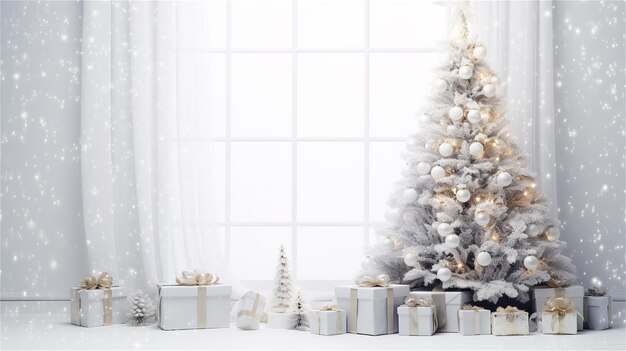 Christmas tree with presents in front of a white wall 3D rendering