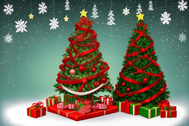 Рождественская елка с подарками под ней и звездой на вершине