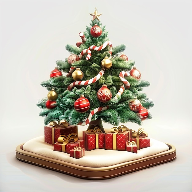 a christmas tree with presents on a wooden tray