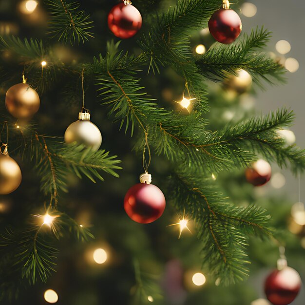 Photo a christmas tree with a red ball and a green background