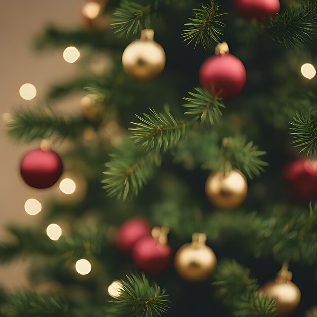 a christmas tree with a red bauble and gold ornaments