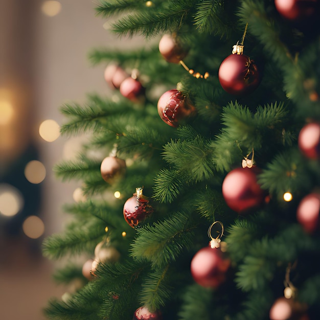 Photo a christmas tree with a red bauble and a gold star on it