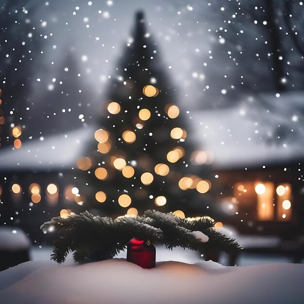 Photo a christmas tree with a red box in the middle of it