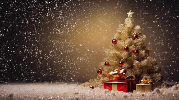 Christmas Tree with Red Gift Box Background