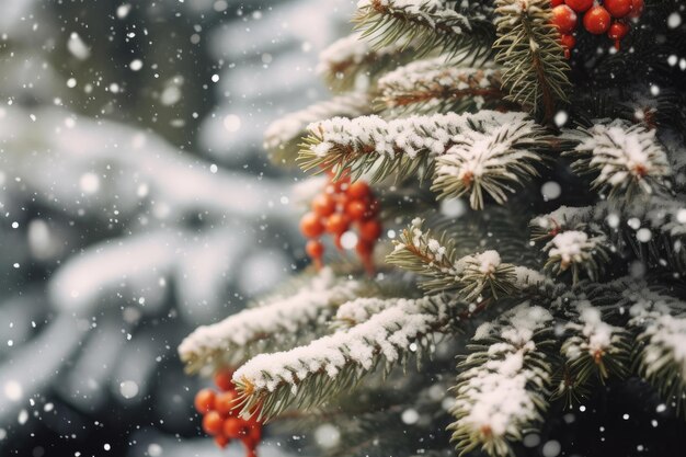 Christmas tree with snow close up