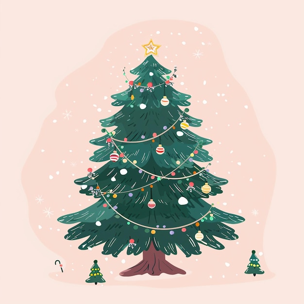 a christmas tree with snowflakes and a pink background
