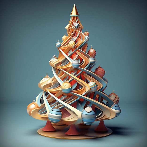 A christmas tree with a spiral design that says'merry christmas'on it