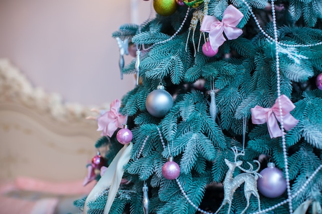 Christmas tree with toys and balls.