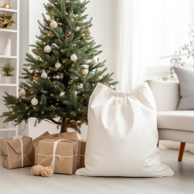 Photo a christmas tree with a white pillow and a white pillow