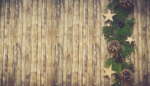 christmas tree with wooden background