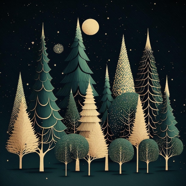 Christmas Trees as Illustrations for Christmas Cards AI