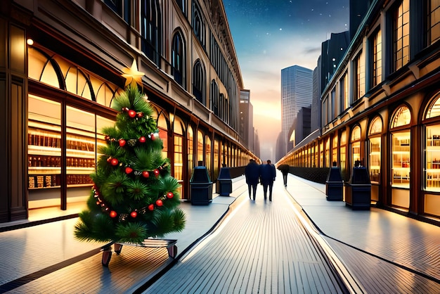 Christmas trees and gifts with a shopping cart and the atmosphere is joyful background