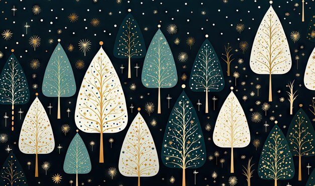 Photo christmas trees holiday pattern in cartoon style new year background