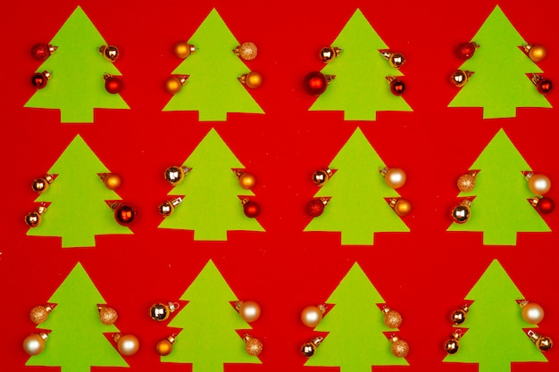 Christmas trees on red background