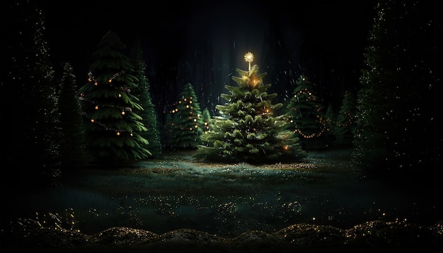 Photo christmas trees standing on dark background generative ai