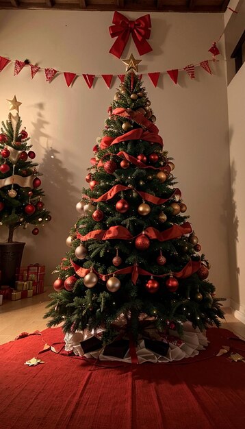 Рождественские елки с шарами и огнями