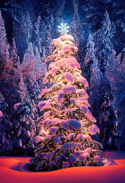 Christmas trees with beautiful colorful illumination New Year's cheerful atmosphere