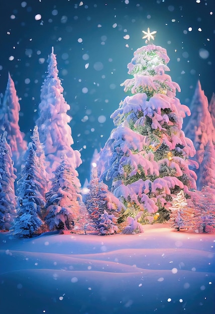 Christmas trees with beautiful colorful illumination New Year's cheerful atmosphere